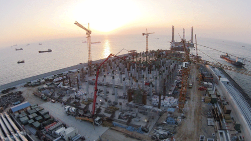 中交建設股份Ⅱ工區完成東人工島主體建筑首層2根立柱澆筑施工